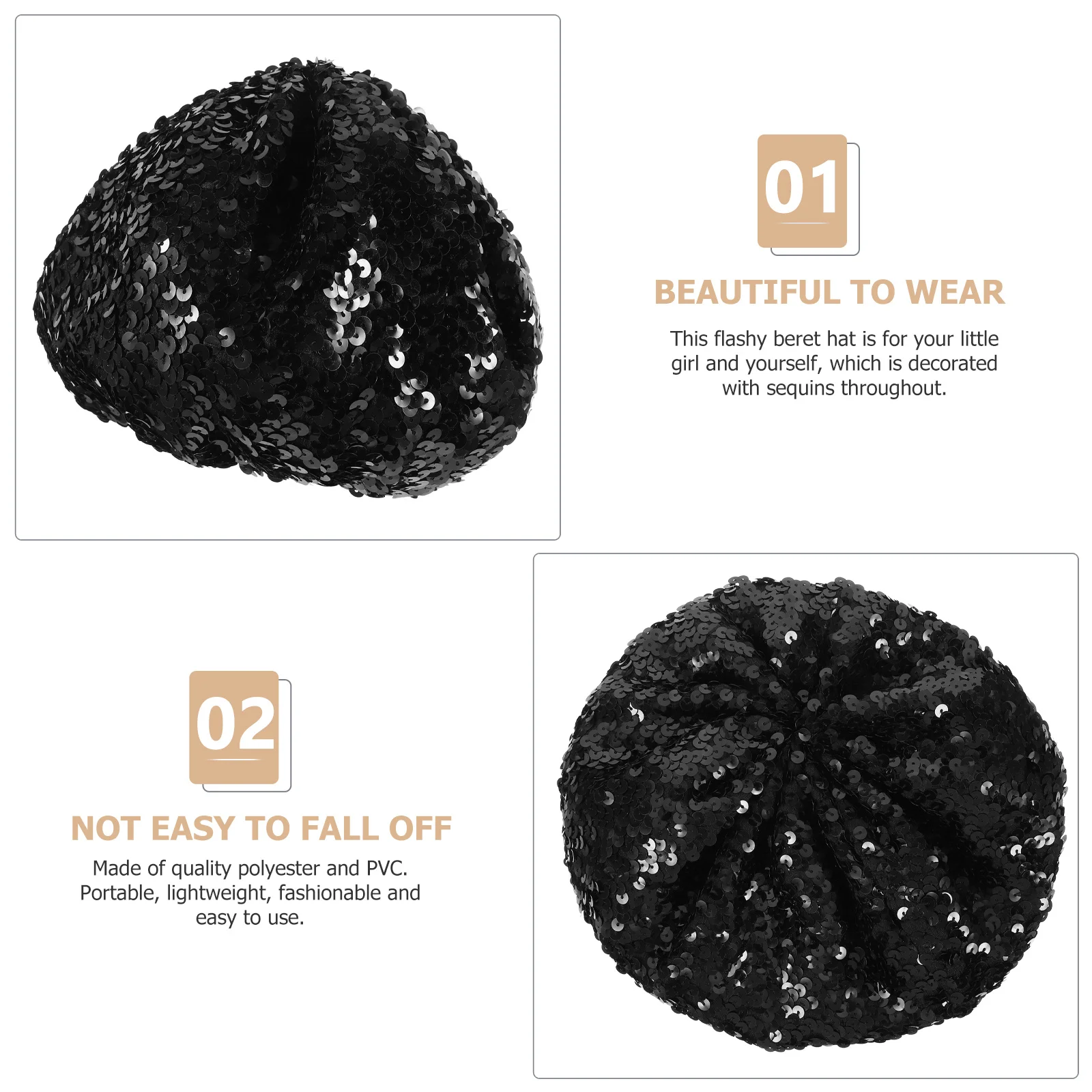 

Bright Sequin Beret Hat For Women Fashion Lightweight Portable Sparkle Hat Party Dance Cosplay Accessory Black