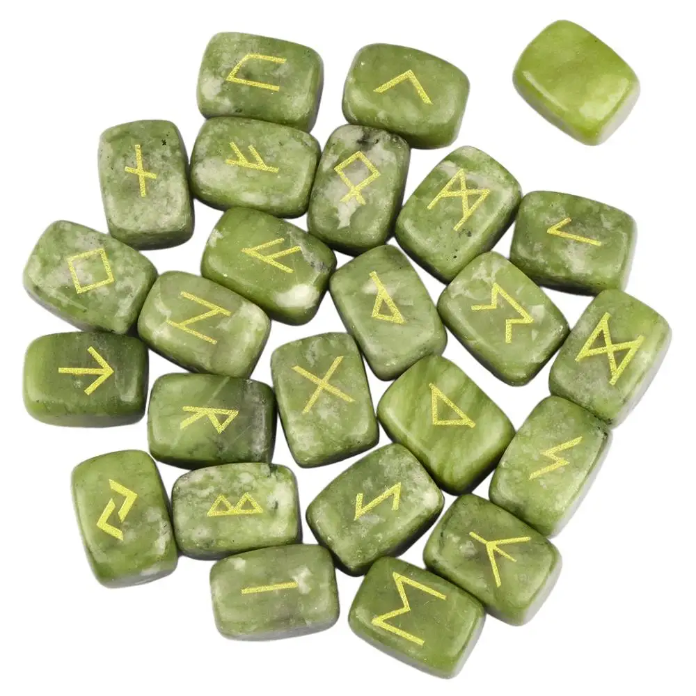 TUMBEELLUWA 25Pc/Set Rune Stones Engraved Elder Futhark Runic Alphabets Wicca Crystal Stone For Meditation Chakra Balancing