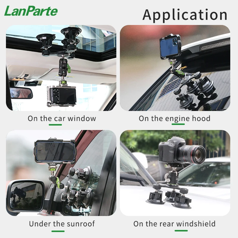 Aluminum Alloy Heavy Duty Triple Suction Cup Mount Car Mount Camera Holder Mobile Phone Holder