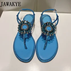 Bohemian Beach Sandals Colorful Crystal Flower Flat Heel Flip Flops Woman Brand Fashion Gladiator Sandals Formal Dress Heels