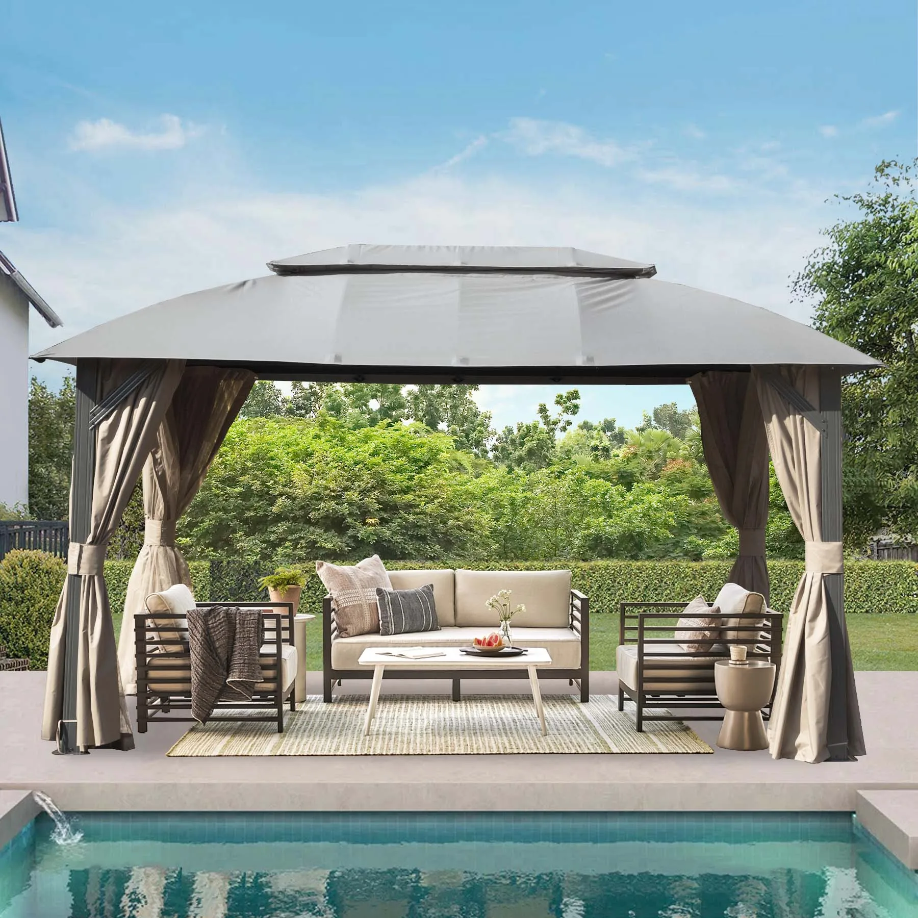 ！@Outdoor Roman Tent Sunshade Awning for Courtyard Garden & Activity Gazebo Functional Canopy & Pergola