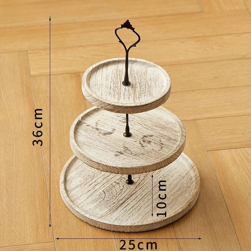 2Tier/3 Tier Round Paulownia Wood Dessert Stand Vintage Wooden Serving Tray European Cake Display Rack for Party Dessert Table