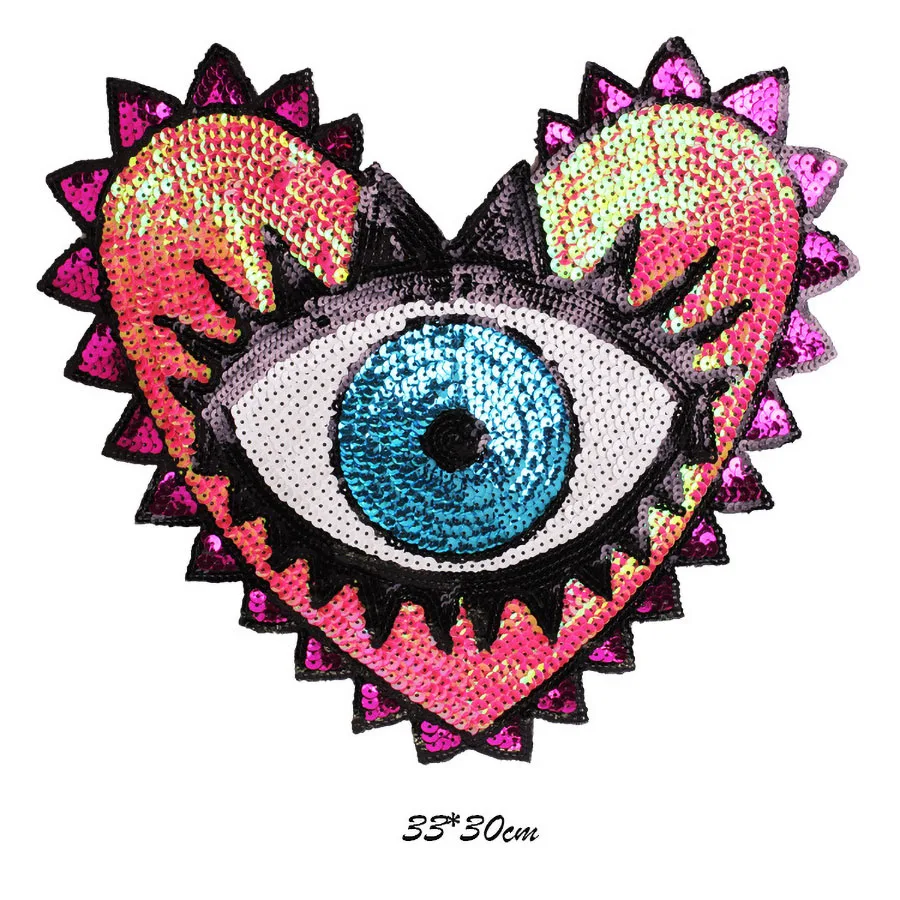 1 Piece Sequin Love Eye Embroidery Hand-sewn Cloth Stickers For Decorating Clothes Bags Denim Jackets DIY Handmade Accessories