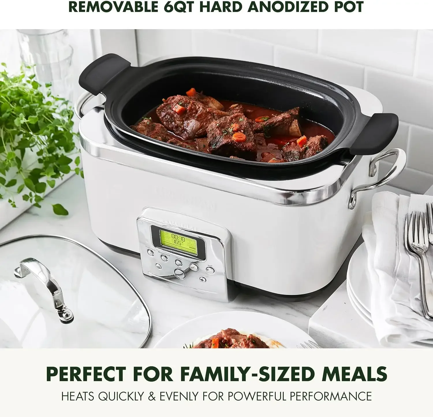 Elite 8 - in -1 Programmable 6QT Electric Slow Cooker, Dishwasher Safe Lid & Removable Crock, PFAS-Free Healthy Ceramic Nonstick