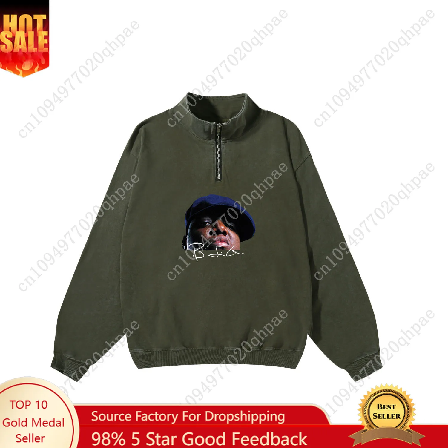 The Notorious B.I.G Retro Sweatshirt Man Woman Teenager Pullover Half Zipper Sweat Shirt Photo Custom Made Tops Sleeved Tshirt
