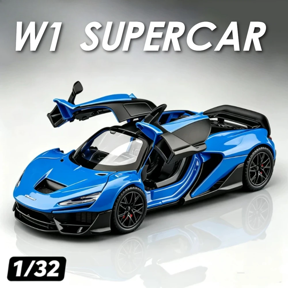 1:32 W1 720S Model Car Toy Adjustable Rear Spoiler Metal Diecast Supercar Doors Opened Pull Back Models Table Top Decoration