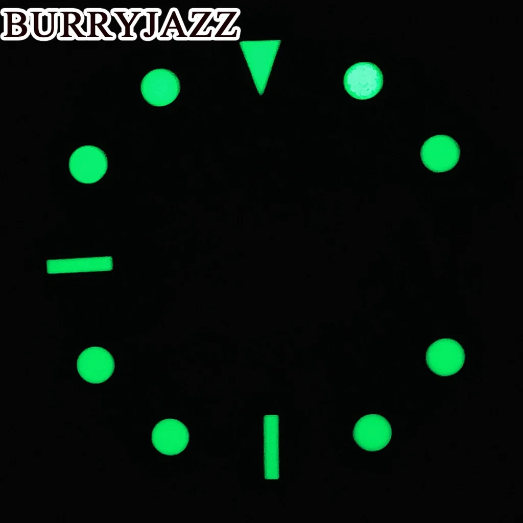 BURRYJAZZ 29mm No Logo NH34 NH35 GMT Watch Dials White Black Dial Green Luminous Fit 3 O'clock 3.8 O'clock Case Crown