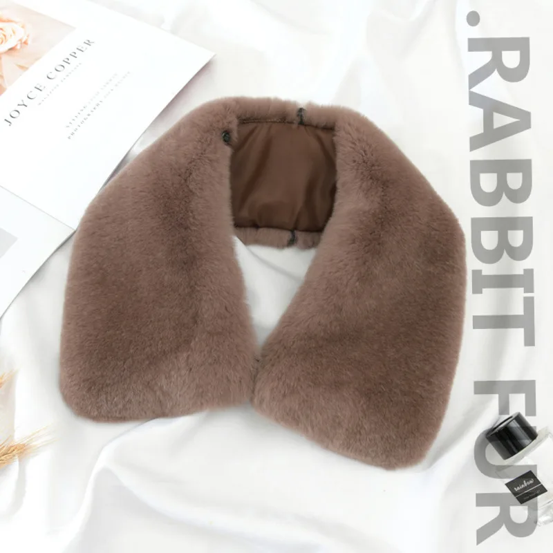 Real Rex Rabbit Fur Collar para homens e mulheres, colarinho peludo preto, jaqueta, casaco feminino, capuz, decoração, aquecedor de pescoço