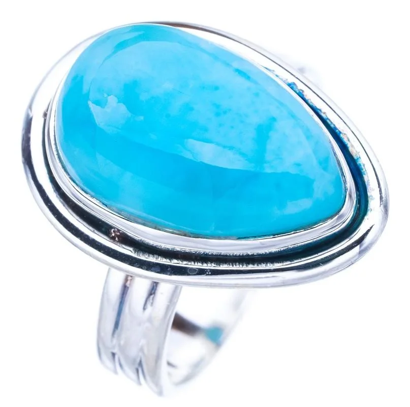 StarGems® Natural Larimar Handmade 925 Sterling Silver Ring 7 F1537