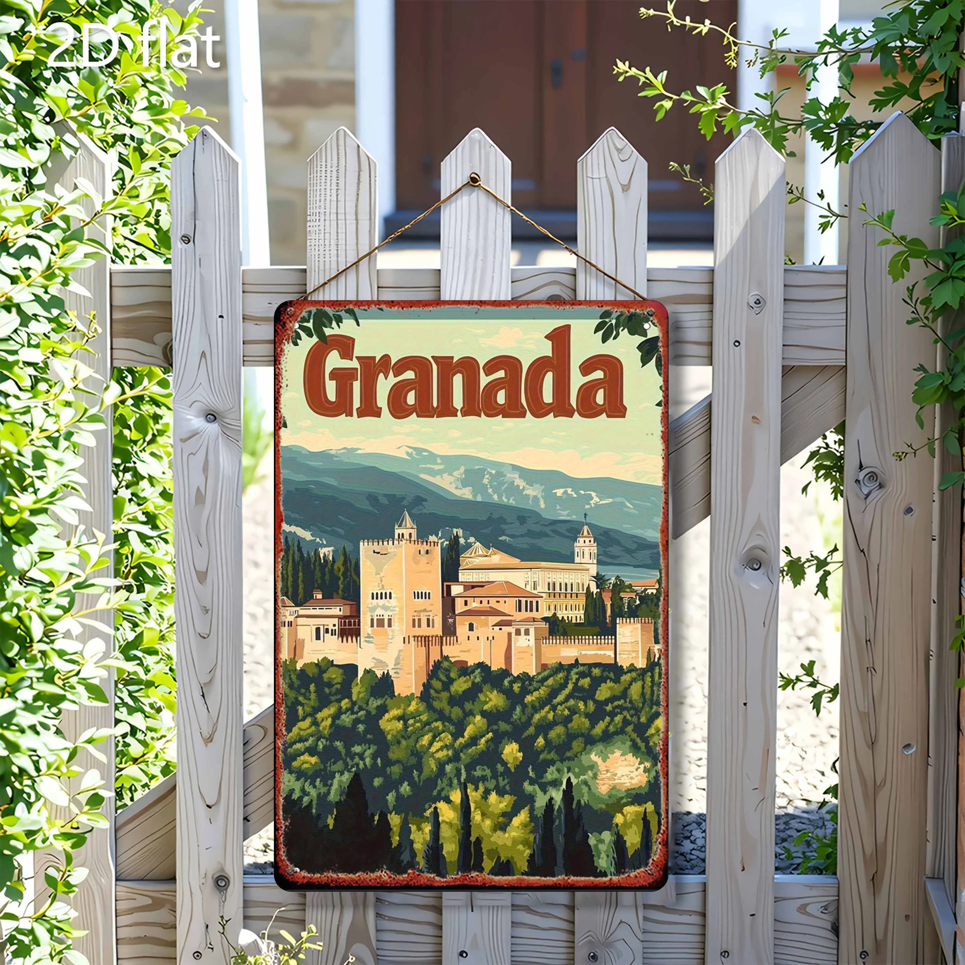 Vintage Tin Sign Granada Castle Travel Souvenir Metal Plaque Wall Decor for Bedroom Bar Garage Garden Outdoor