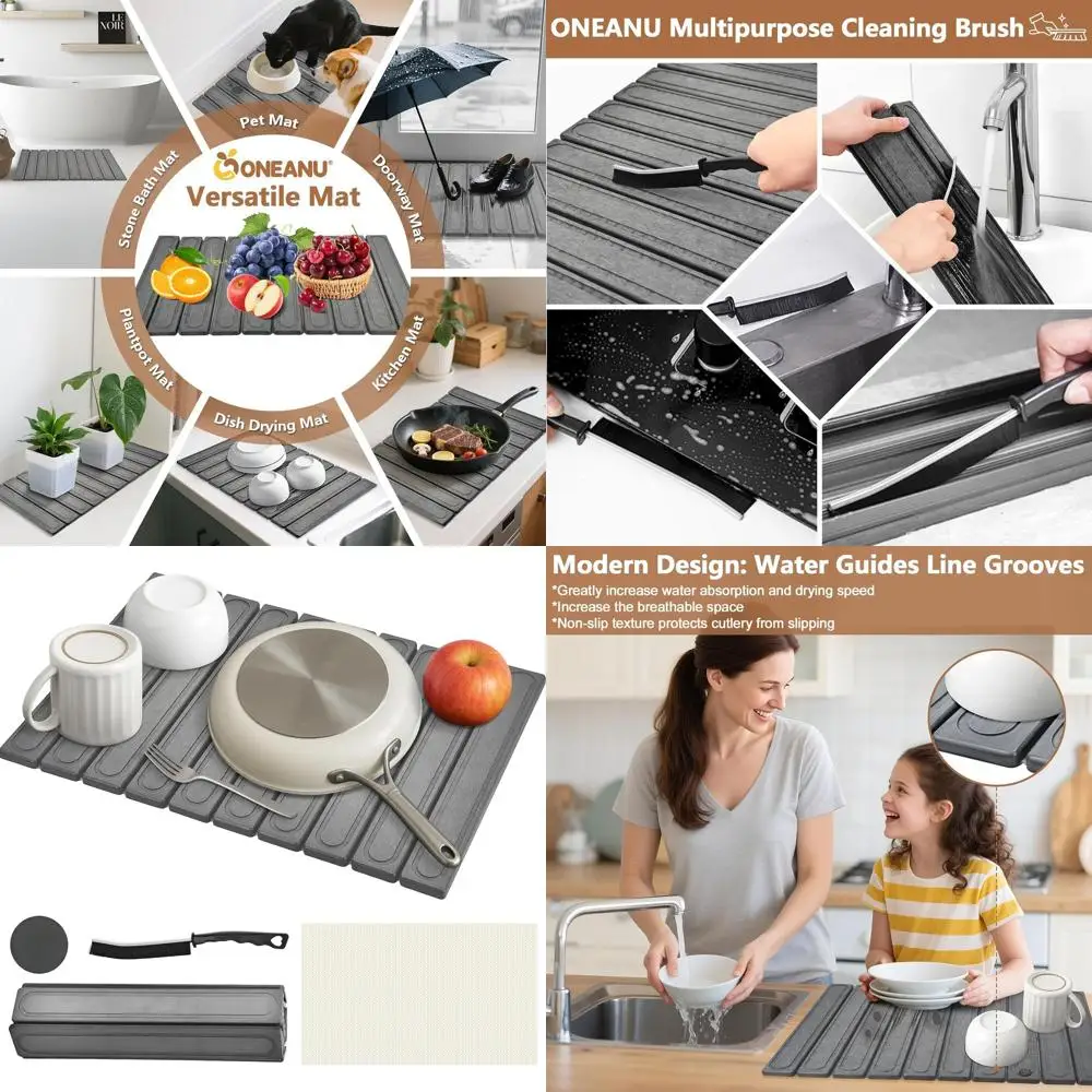 

Quick-Dry Kitchen Counter Mat, Absorbent Stone Dish Drying Mat, Collapsible Diatomaceous Earth Bath Mat for Dishes, Cups, and Ba