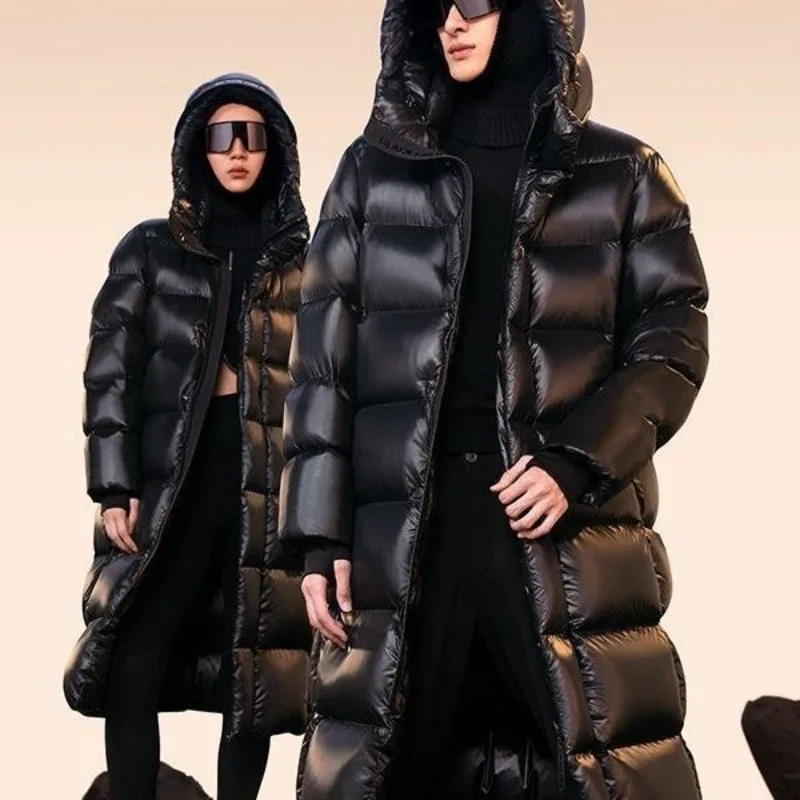 Piumino invernale soffice e caldo da uomo piumino lungo da donna con cappuccio Chic Vintage con cerniera antivento manica lunga parka spesso Puffer