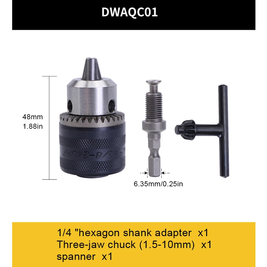 DEWALT Original Drill Chuck 1/4\'\' 1.5-10mm Drive Drill Bit Electric Tool Accessory DWAQC01