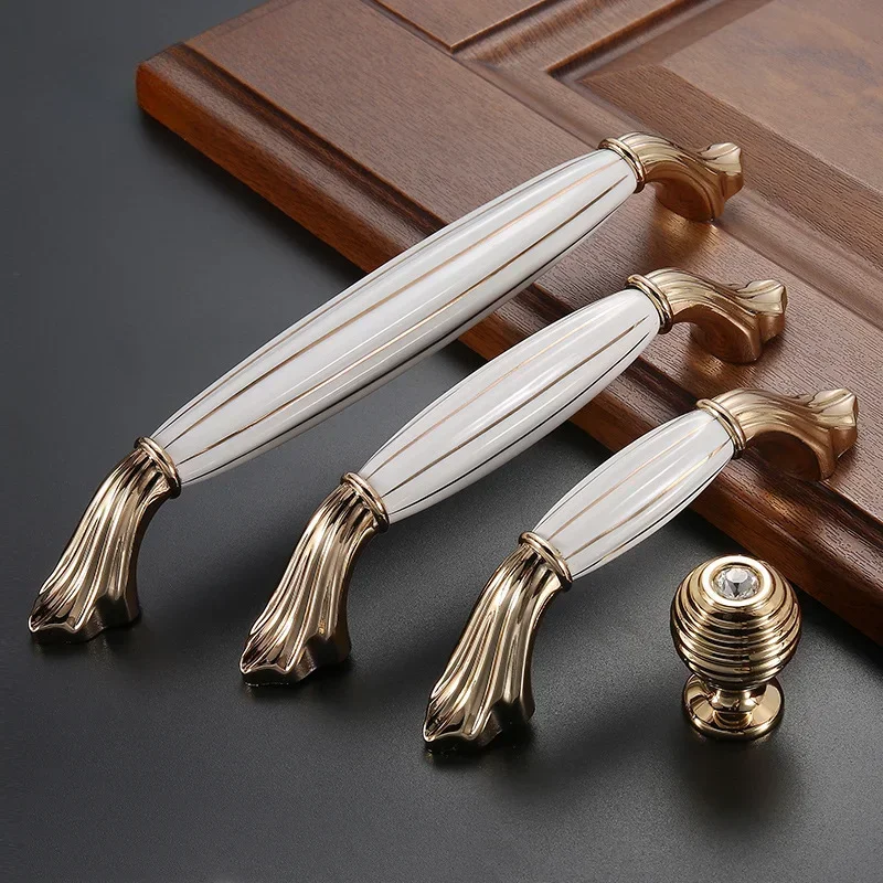 1 Pcs White Creamic Door Handles Drawer Pulls Modern Gold Kitchen Cabinet Handles and Knobs Furniture Handles Hardware Fittings