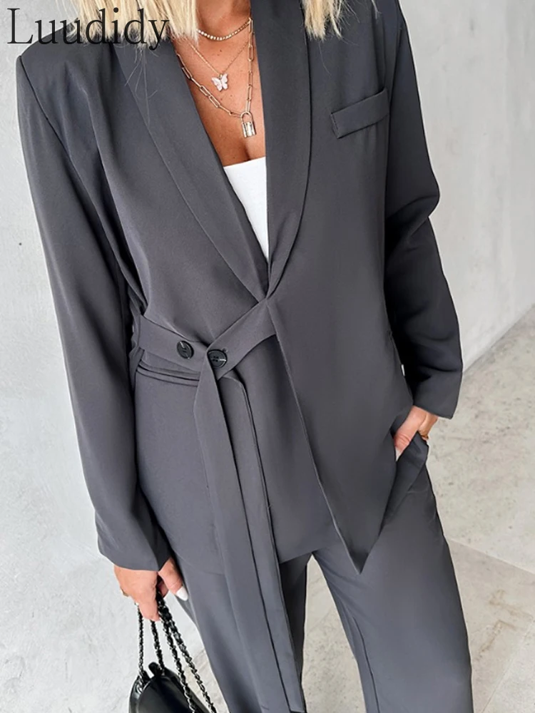 Women Tied Detail Blazer Coat and Pants Set