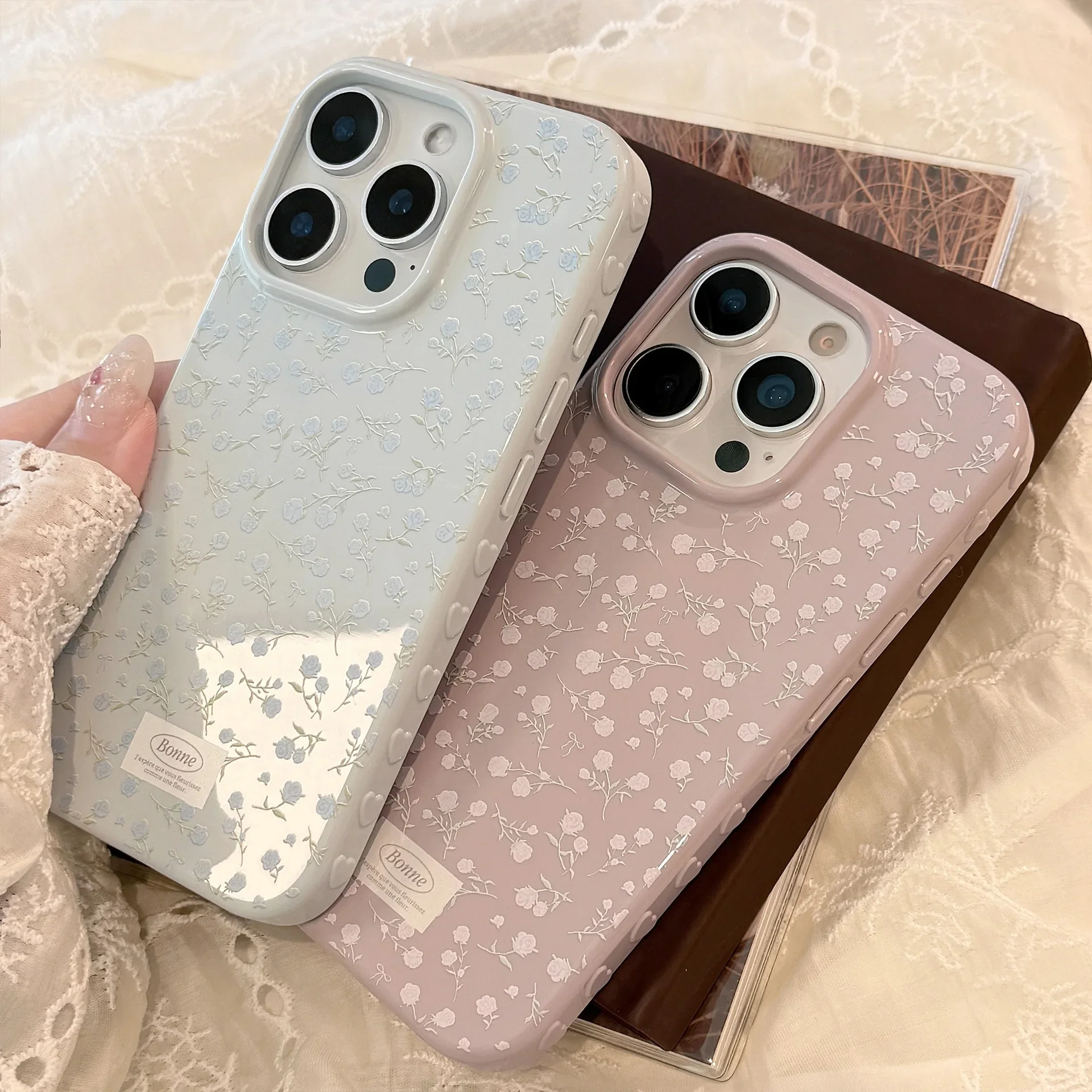 الكورية شاشة كاملة ريترو روز الزهور نمط لينة قضية الهاتف آيفون 16 15 14 13 12 17 برو ماكس للصدمات الغطاء الواقي #4