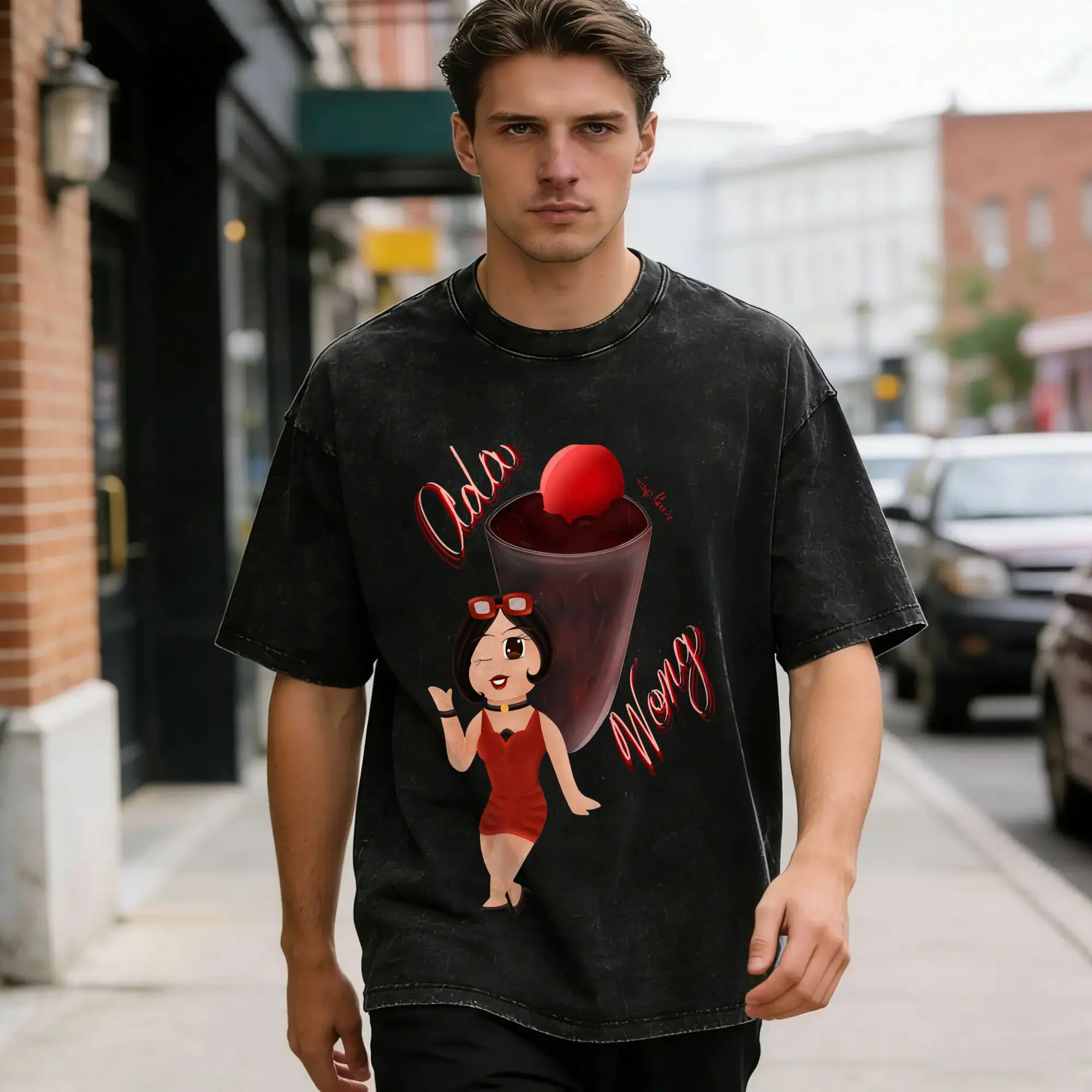 Ada Wong Red Dress T-Shirts Men Residents Evil Cool Pure Cotton Tees Round Neck Short Sleeve T Shirts Gift Idea Clothes