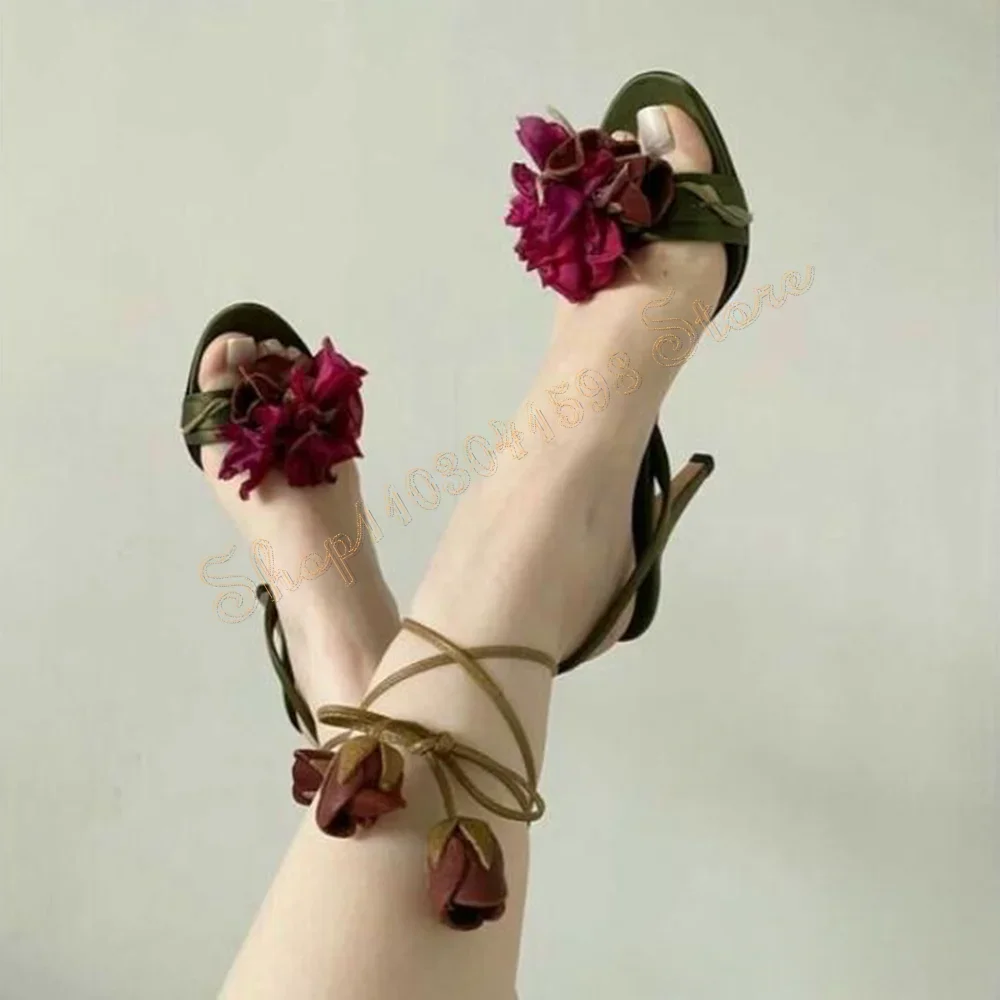 

Flower Decor Ankle Strap Sandals Open Toe Stilettos High Heels Shoes for Women Sexy Party Heels 2025 New Zapatos Para Mujere