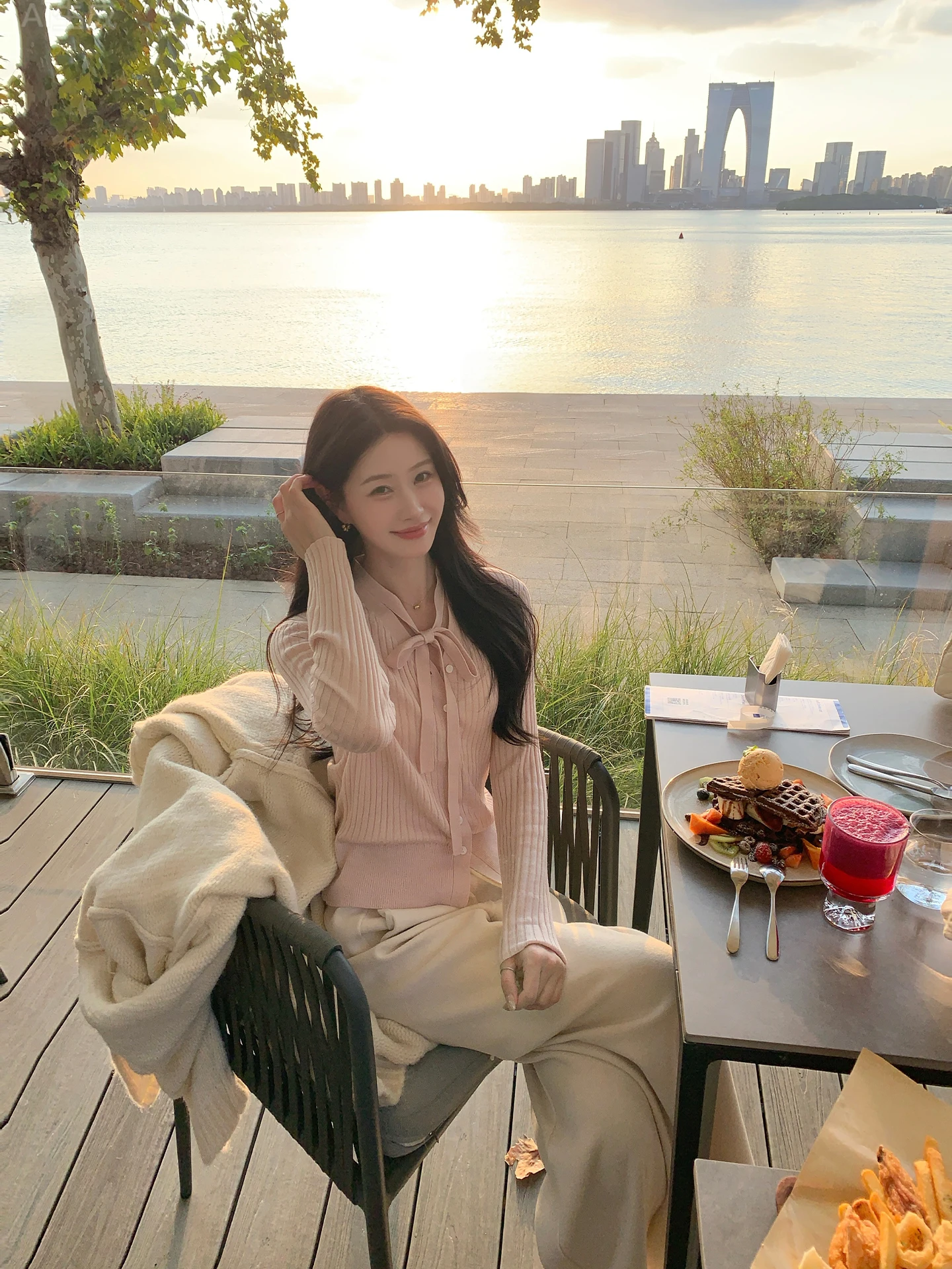 

JeJuna Autumn Winter Knitted Sweater V-Ne Inner Wear T-irt Striped Belted Two Colors Commute Sle Slim Fit Long Sve