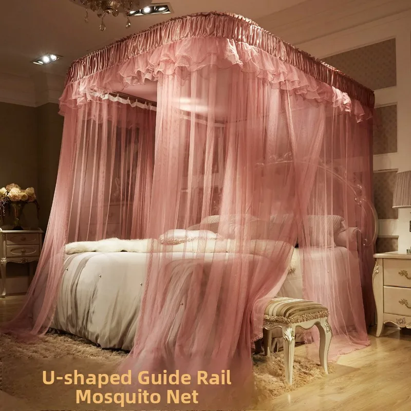 

New Thiened Aluminum Alloy U-aped Retractable Stand Floor Tra Mosquito Net Home Bedroom Bed Curtain Single Curtain