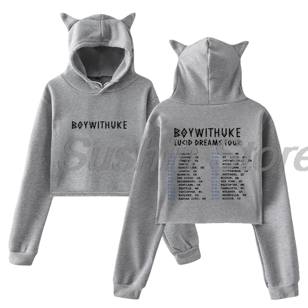 Boywithuke-Jersey con orejas de gato para mujer, Sudadera con capucha de manga larga, Top corto, ropa de calle, Lucid Dreams Tour, 2024