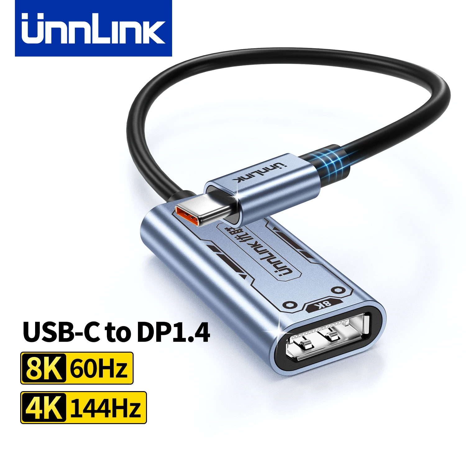 Unnlink 8K USB C to DP1.4 Adapter, Type-C to DP Converter 8K60Hz 4K144/120Hz TB3/TB4 for iPhone15/16,MacBook,XPS,Spectre,Surface