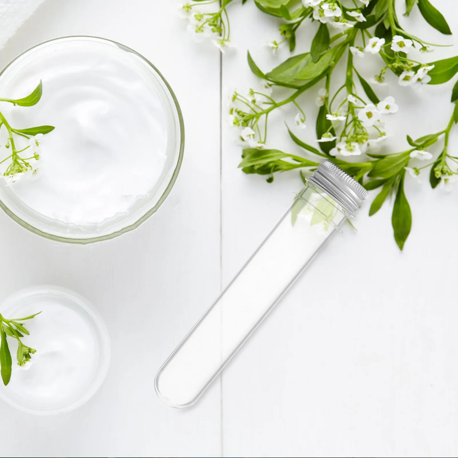 

20 шт. прозрачных контейнеров для хранения, прозрачные пробирки-флаконы 40 мл с алюминиевыми завинчивающимися крышками, плоские цилиндрические емкости, многоразовые, для крема и косметики