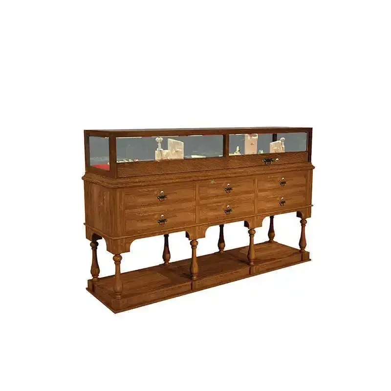 

Medieval jewelry display case jewelry jade retro glass display case American solid wood