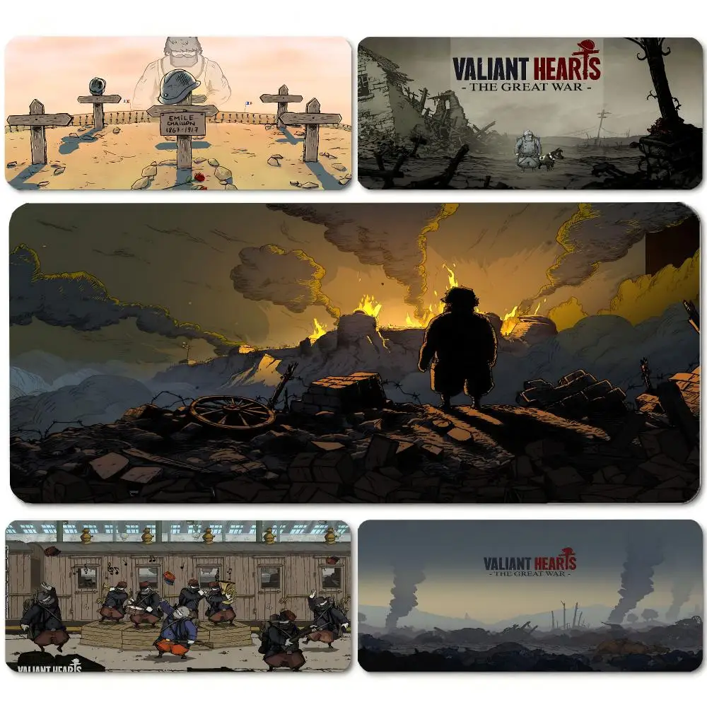 game Valiant Hearts Mouse Pad MousePad Stitched Edge Waterproof Desk Mat Anti‑Slip Rubber Base for PC Laptop Gaming Office