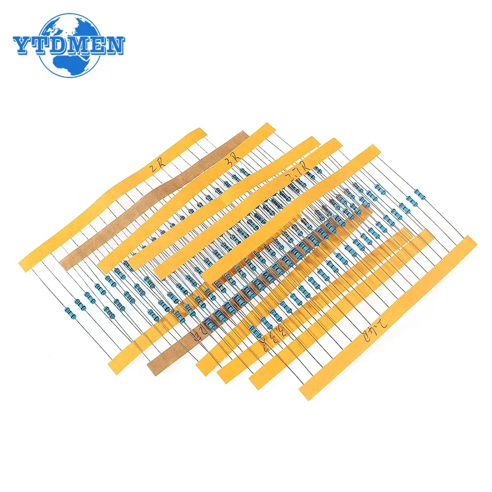 120pcs 1/4W 1% Metal Film Resistance Car Airbag Repair Resistor 2ohm 2.2ohm 2.4ohm 2.7ohm 3ohm 3.3ohm 6 Types Resistor Kit 0.25W