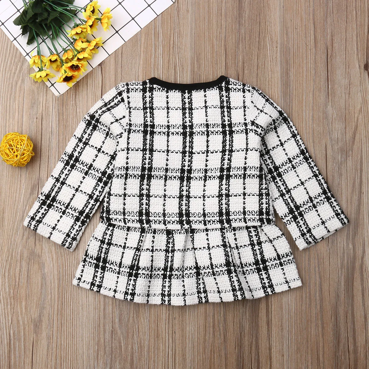 1-6Y Kids Girls Clothes Sets Princess Outfits Autumn Winter White Plaid Coat Tops Patchwork Tutu Dress 2pcs Sets Formal Costumes