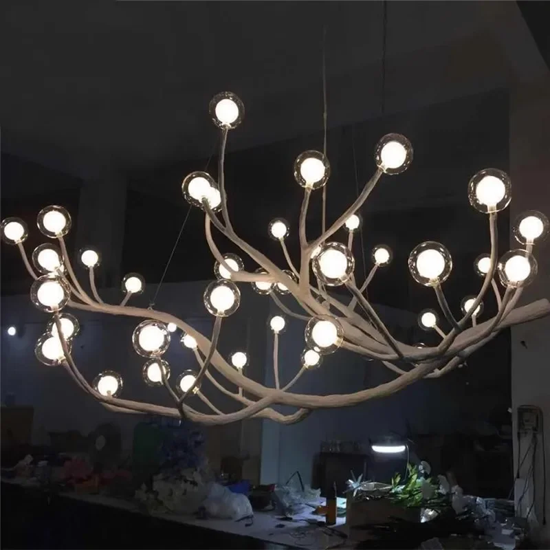 

SANDYHA Modern Chinese Pastoral Glass Chandelier Art Decor Lighting for Living Room Dining Room Lobby Branch Design