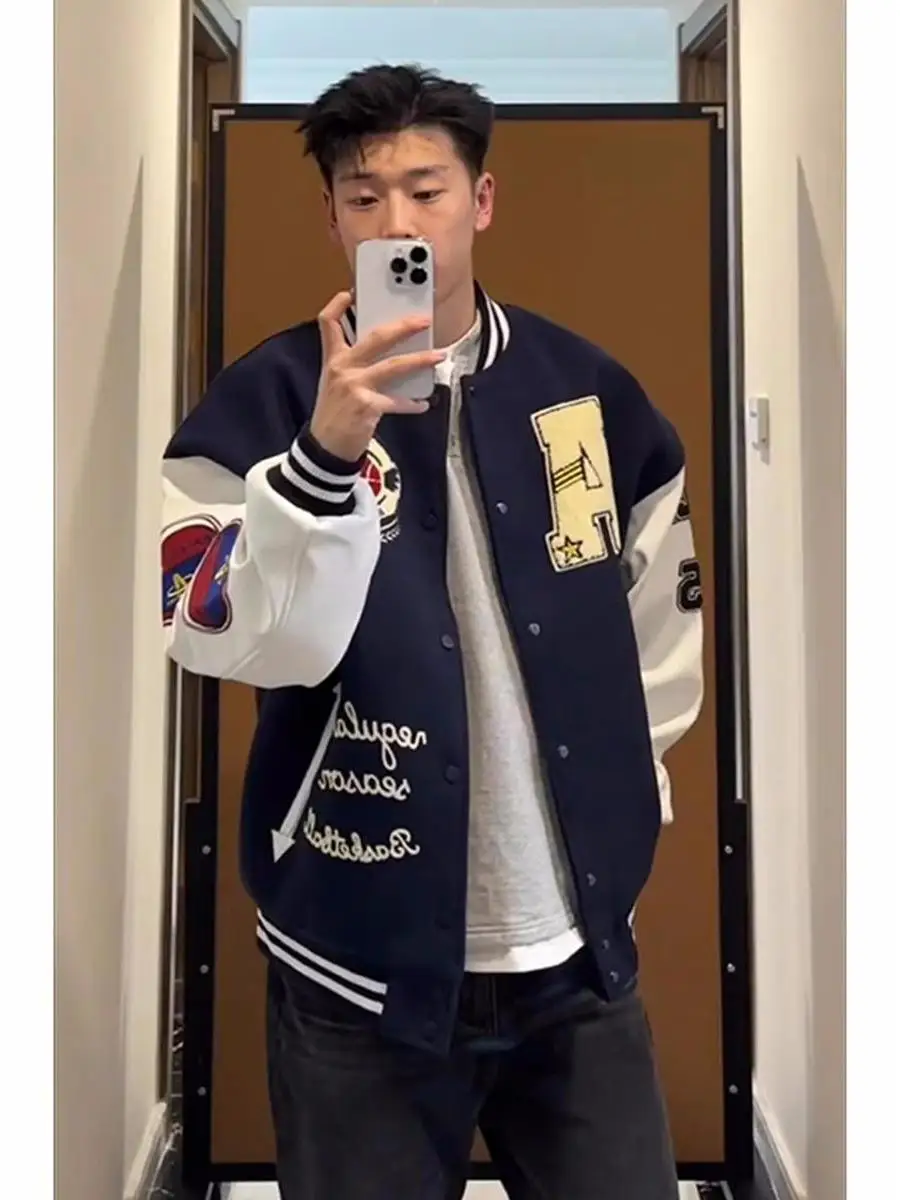 

American Sle Heavyweight Letter Embroidery Fce Baseball Jaet Pilot Coat for Men And Women Trendy High Street Vibe