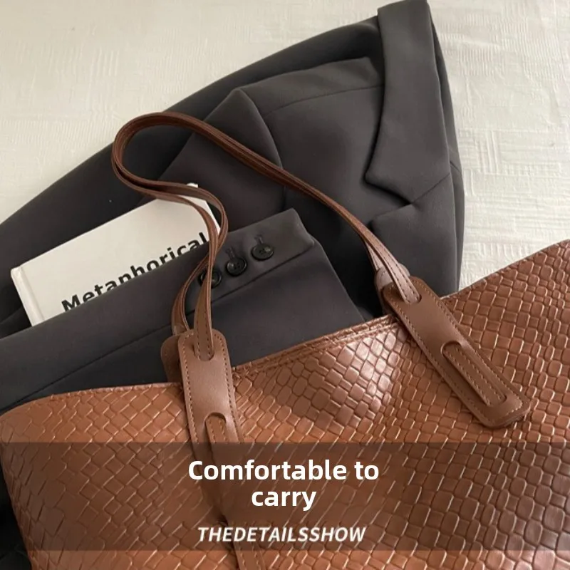 Gewebte Textur-Tragetasche, große Kapazität, weiche Lederhandtasche, elegante Alltagstasche, Pendler-Tasche, geeignet für die Arbeit – Detail 15