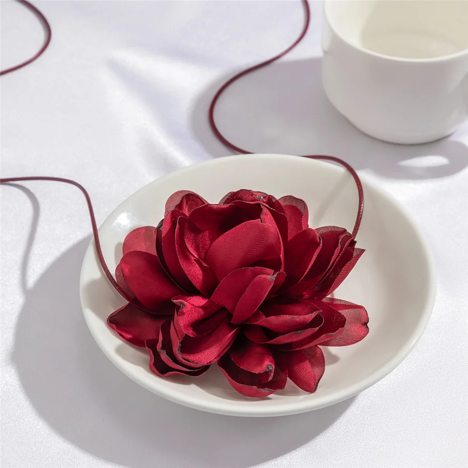 Ingemark Übertriebene große Rosen-Blumen-Halskette für Frauen, Mi, Braut, Gothic, Kpop, verstellbare Schleife, Kette, Y2K-Accessoires, Neu – Detail 13