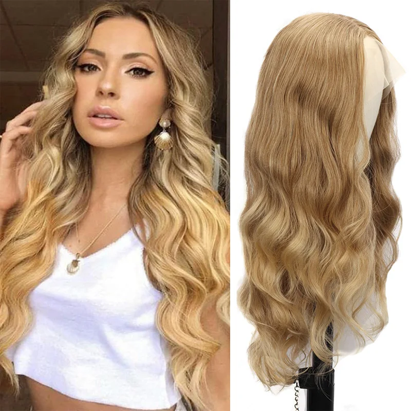 New lace  for white women with gradient long curly hair  synthetic fiber headband lace front wig