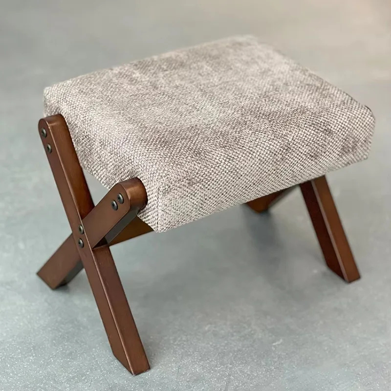 

Mid-century modern outdoor camping living room casual gray linen wooden footstool and footstool small stool