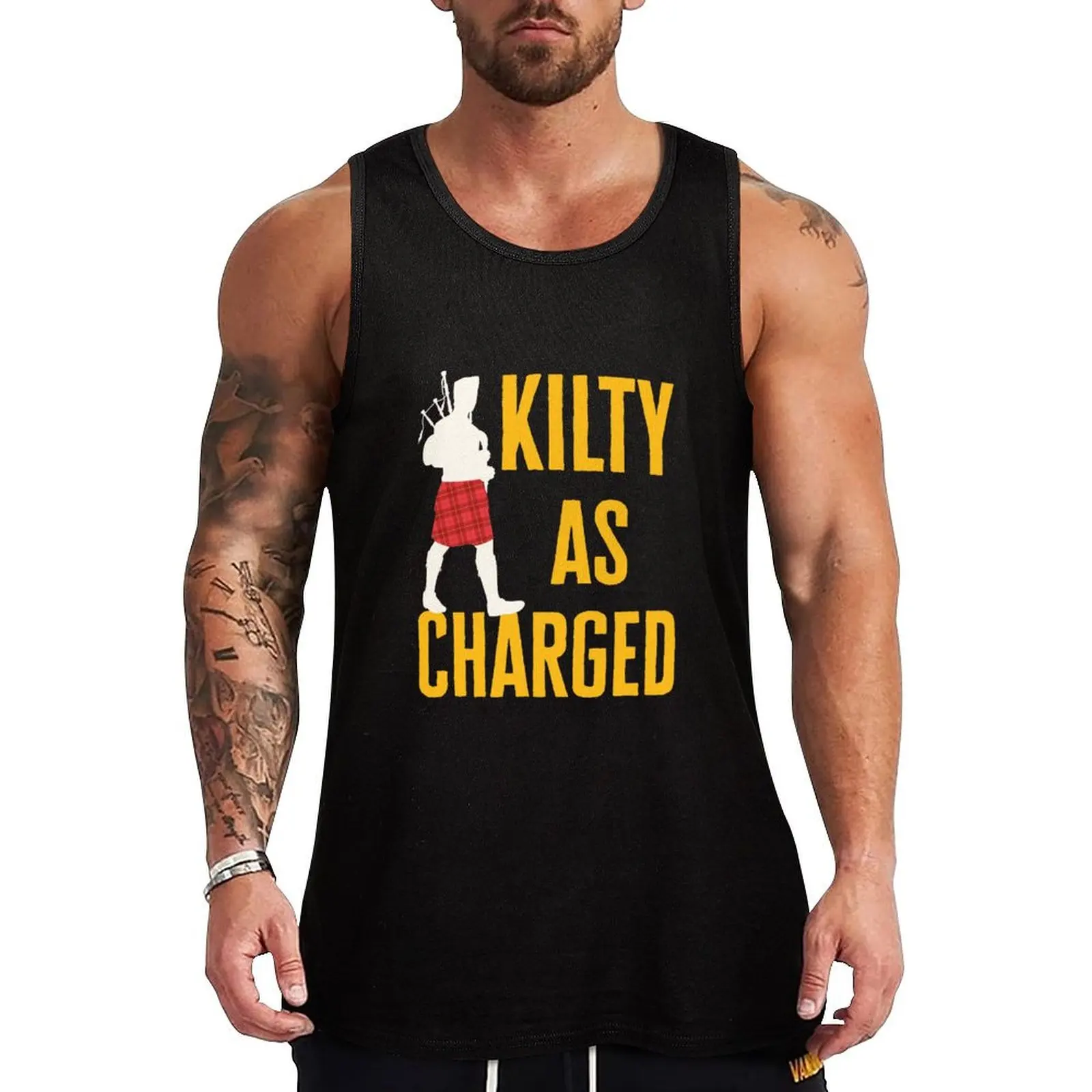 Kilty As Charged Funny Scottish Kilt Kilts Tank Top Working vest gym t-shirts man