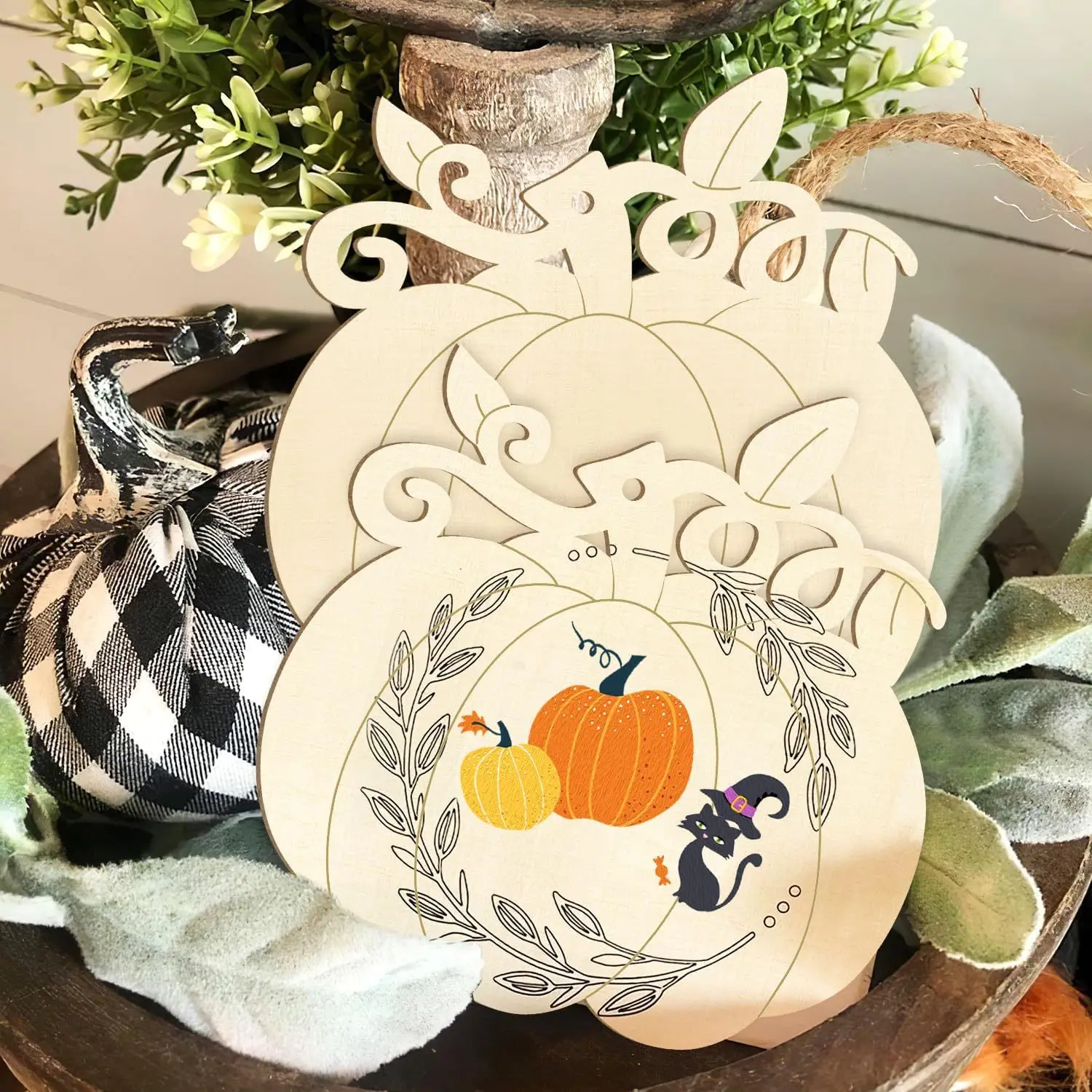 

Wooden Halloween Decorations DIY Blank Unfinished Pumpkin Wood Disc Decorations Hanging Autumn Decorations