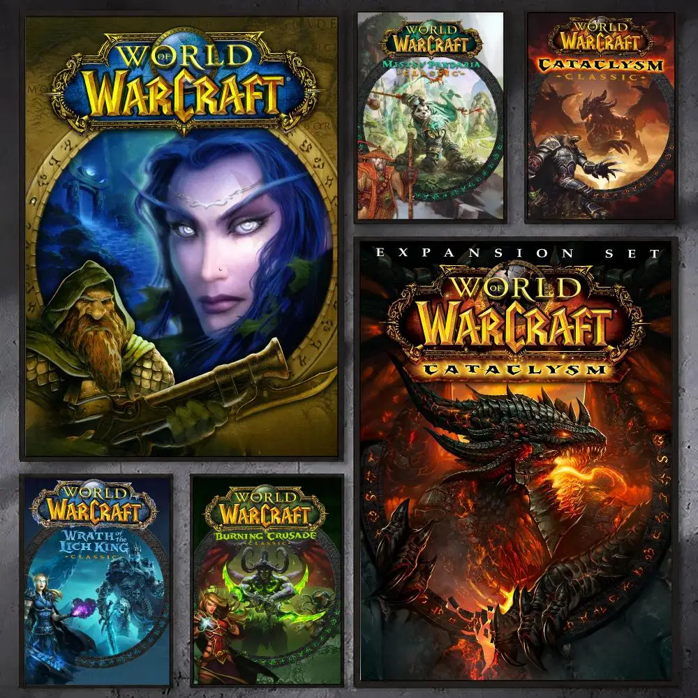 Game W-World of Warcraft Poster Wasserdichter Klebe-Wanddruck für Schlafzimmer, Wohnzimmer, Flur, Bar, Heimdekoration