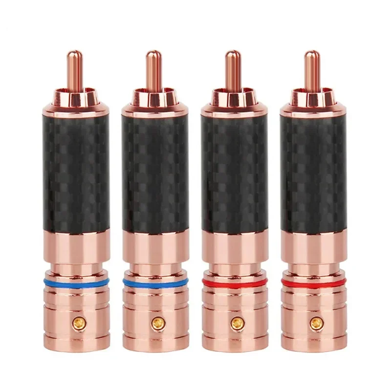 RCA Connector Speaker Terminal Male Headphone Plug Carbon Fiber Shell Rhodium Gold Copper Plated Audio Jack Consumer Electronics