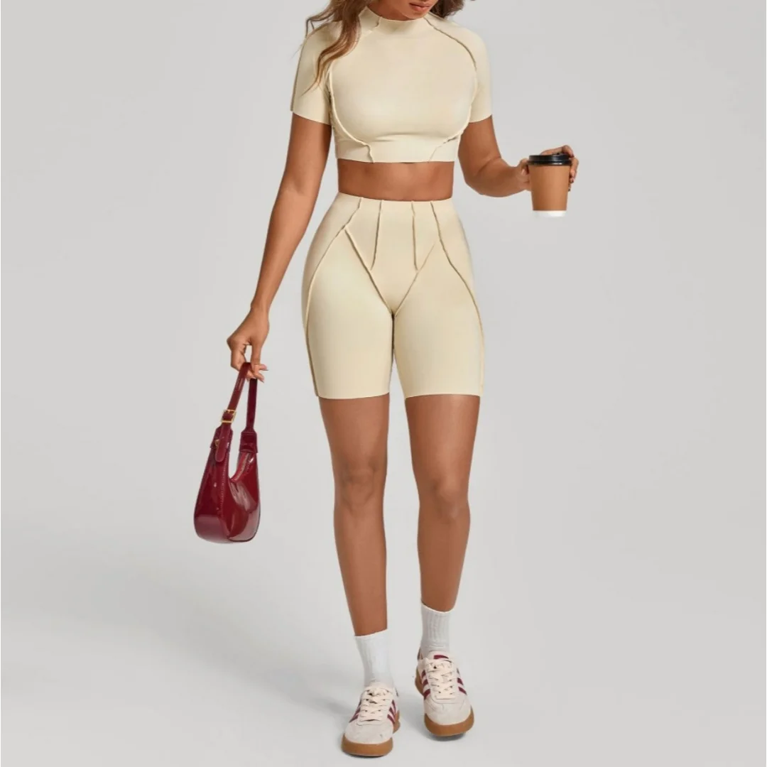 

Женский комплект для йоги: облегающая футболка, спортивные шорты с высокой талией, быстросохнущий фитнес-костюм для бега, тренировок, спортзала, леггинсы для йоги