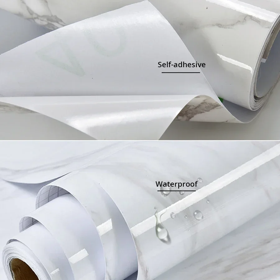Wall Adhesive Wallpaper  Waterproof Oil Proof Foil Marble Decor Sticker Kitchen Bathroom Renovation Decorative Paper