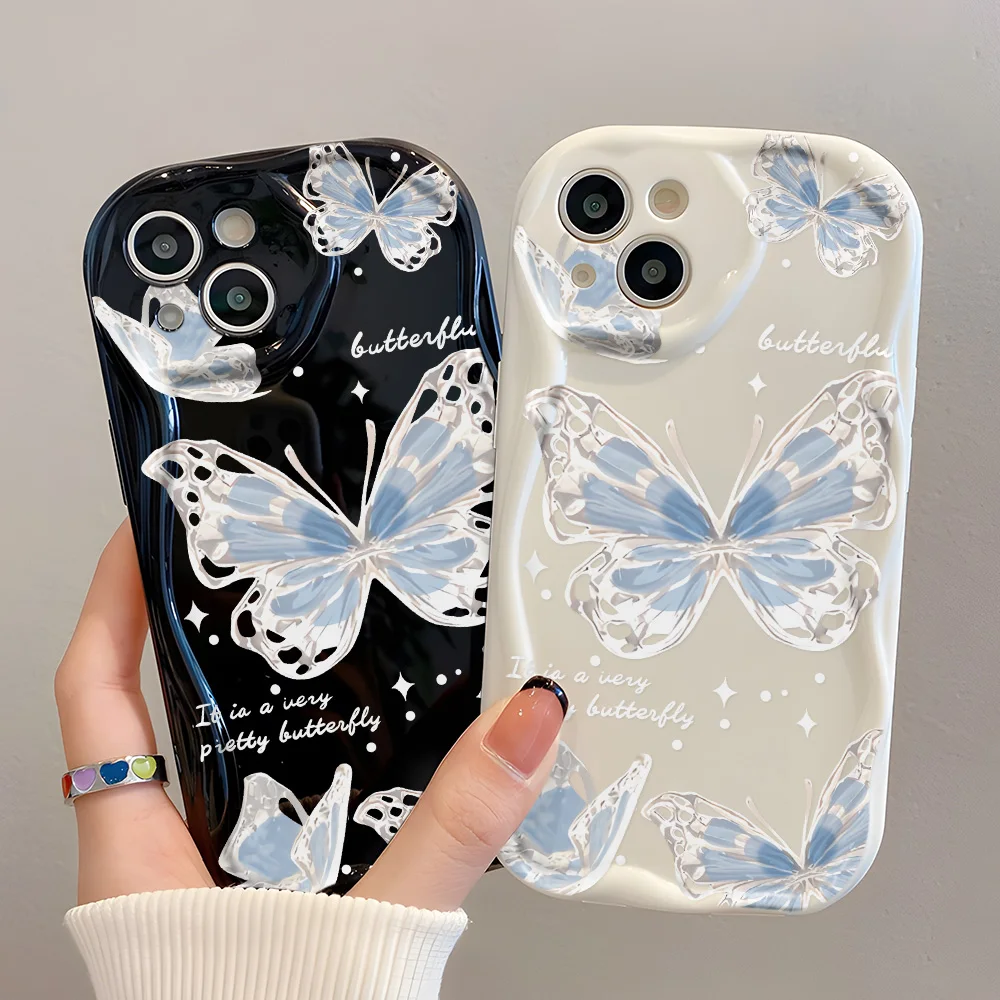 Clear Soft Curly Wave Case For Samsung A55 5G A54 A53 A52 A35 A34 A32 4G A24 A23 A22 A14 A13 S23 S22 S21 S20 FE S24 Ultra Cover