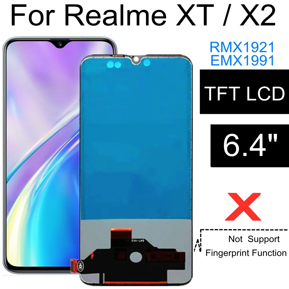 6.4  TFT LCD For OPPO Realme XT LCD RMX1921 LCD Display Touch Screen Digitizer Assembly Replacement For phone Realme X2 EMX1991