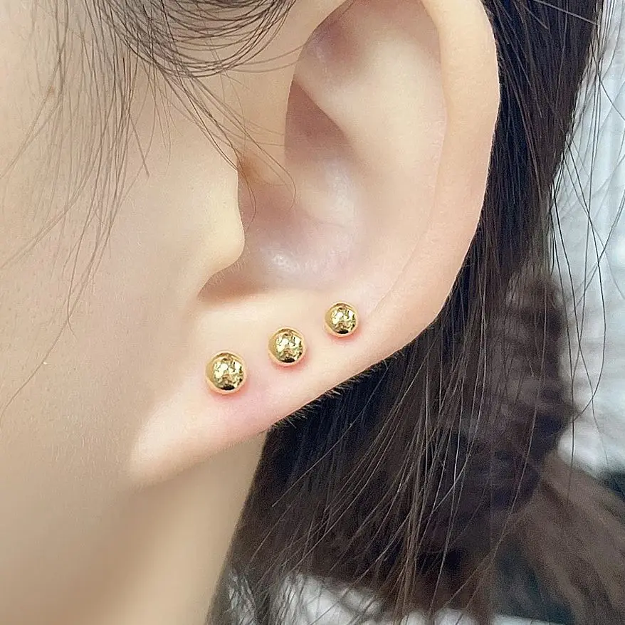 SUNSLL Classic Round Bead Ball Shaped Stud Earrings Gold Color Mini Cubic Zircon Star Versatile Jewelry Gifts For Women Girls