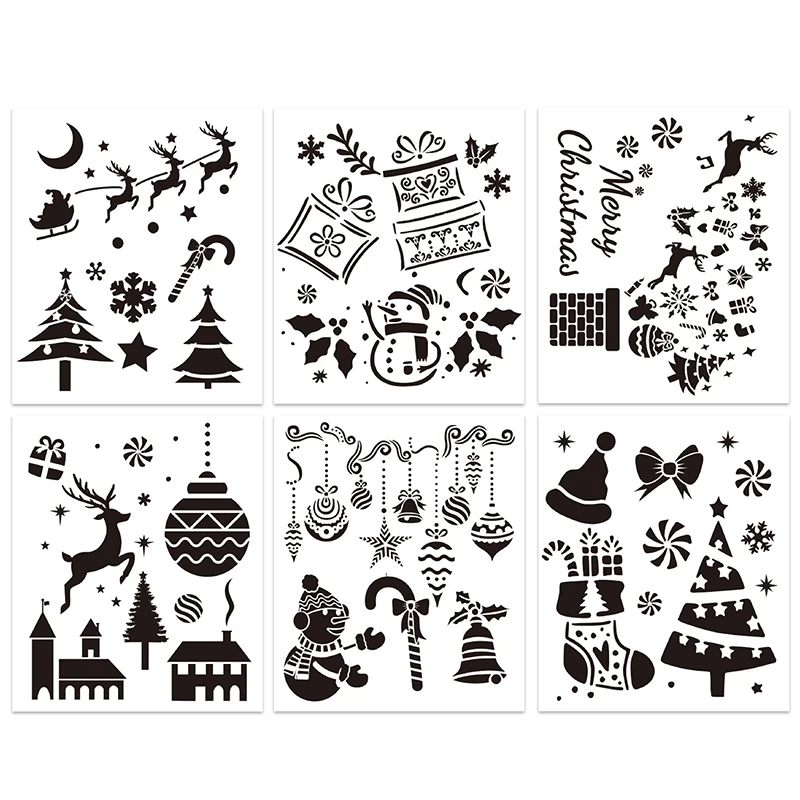 Christmas Theme Painting Stencils DIY Layering Wall Scrapbook Coloring Embossing Decorative Graffiti Painting Template Reusable