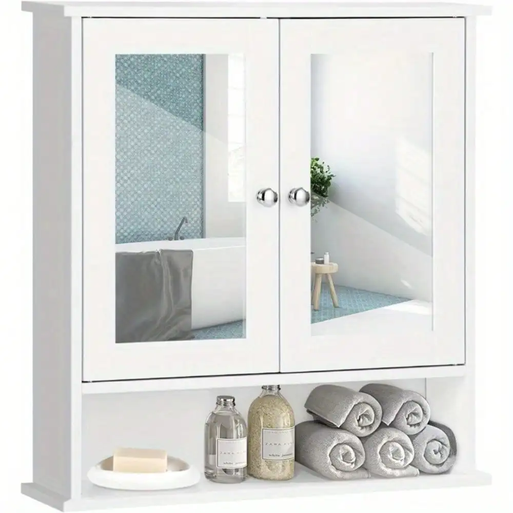 

Bathroom Cabinet Mirror Storage Wall Door Mounted Medicine Cabinet with 3 Shelve