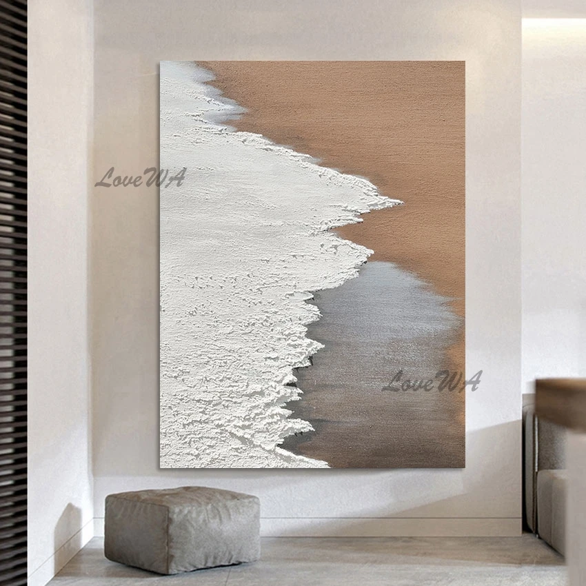 100% Hand-painted Abstract Sea Wave Oil Painting Palette Knife Acrylic Canvas Art Wall Decoration Home Goods Frameless Showpiece