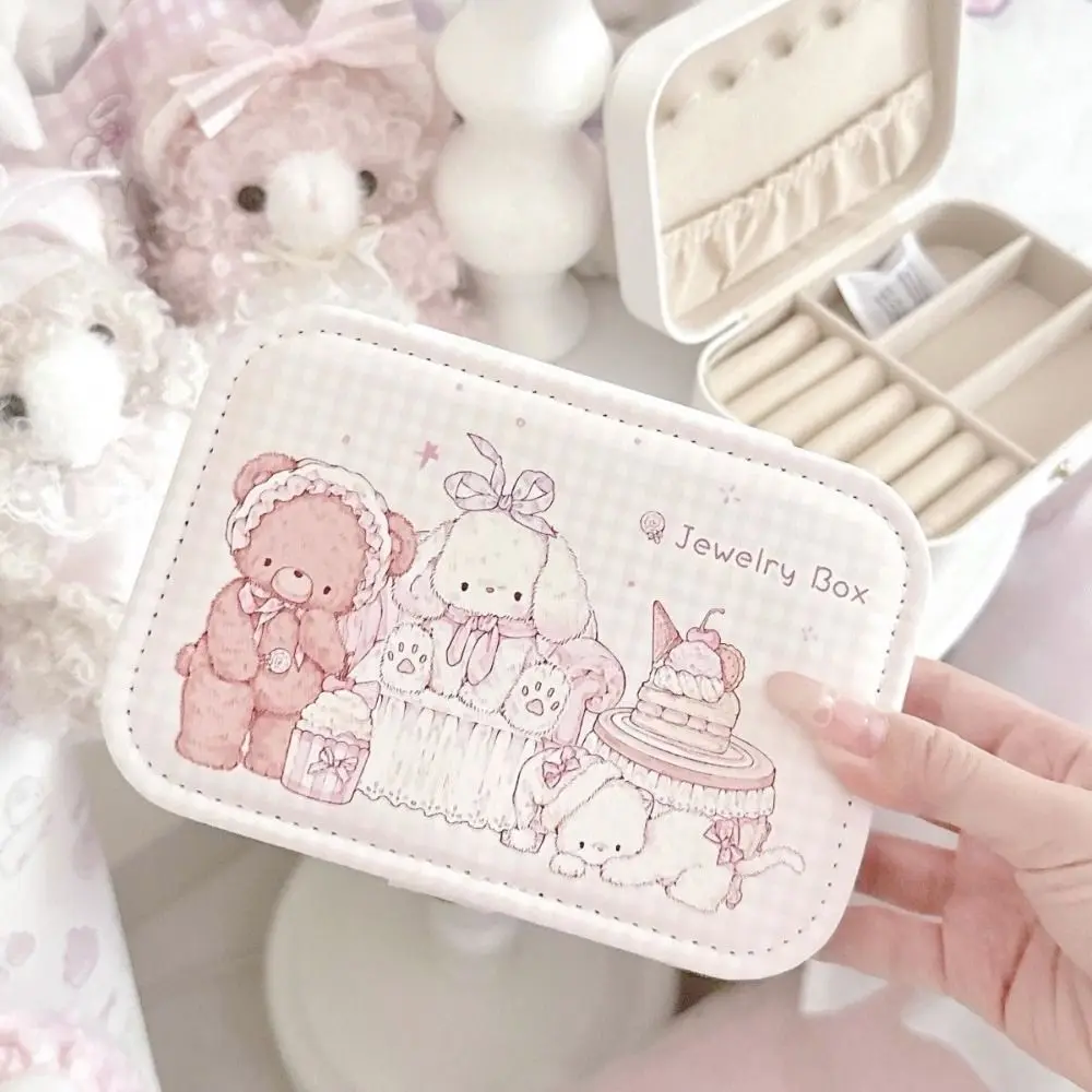 Cartoon Rabbit Cat Jewelry Storage Box PU Leather With Dividers Organizer Box Velvet Lining Jewelry Travel Case